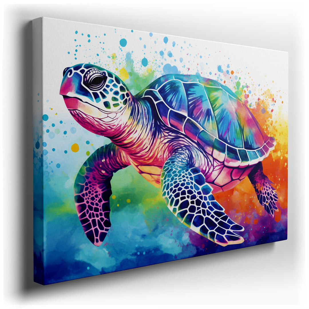canvas print on wrapped canvas for wall decor – This exquisite wall art captures the serene and enchanting world beneath the ocean's surface, featuring a colorful turtl...