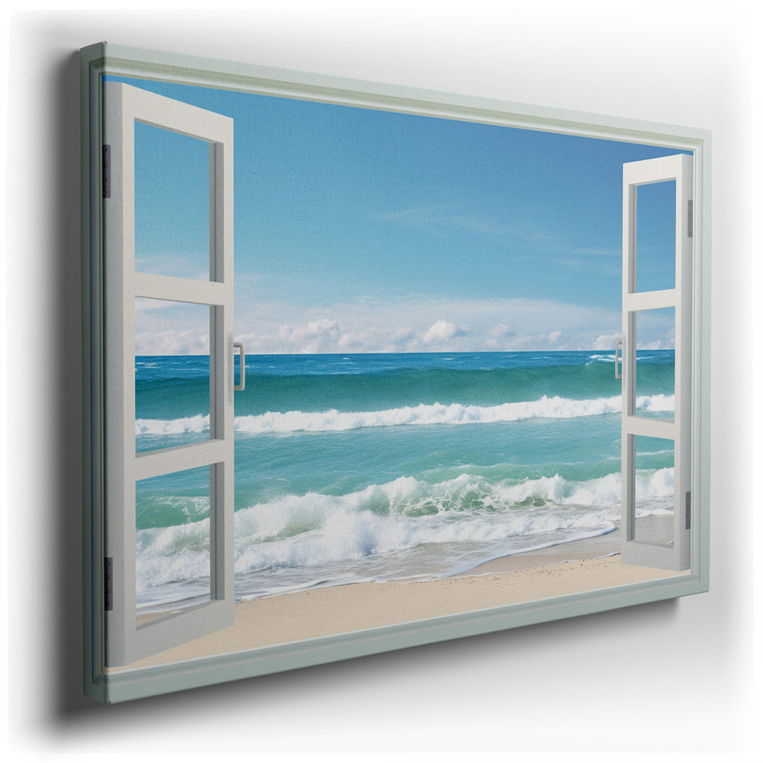 canvas print on wrapped canvas for wall decor – This captivating wall art offers a breathtaking view of dynamic ocean waves, masterfully captured through the perspectiv...
