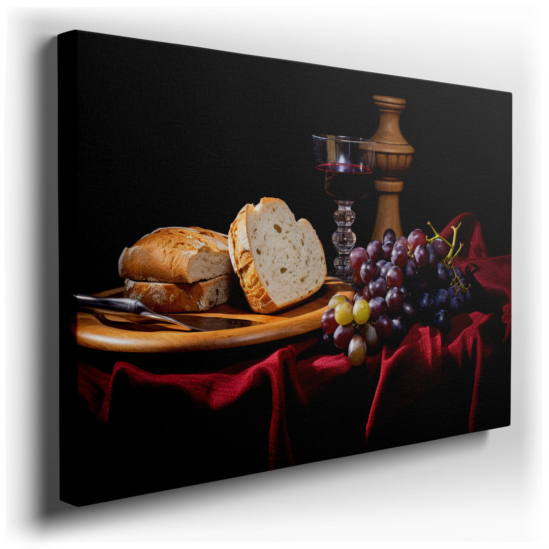canvas print on wrapped canvas for wall decor – This exquisite wall art captures the essence of a sumptuous still life, meticulously composed to evoke a sense of warmth...