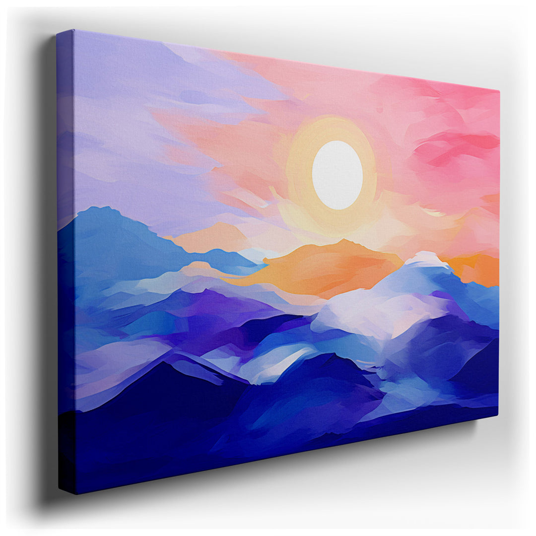 canvas print on wrapped canvas for wall decor – This serene abstract wall art captures the ethereal beauty of mountains at sunset, making it a captivating centerpiece f...