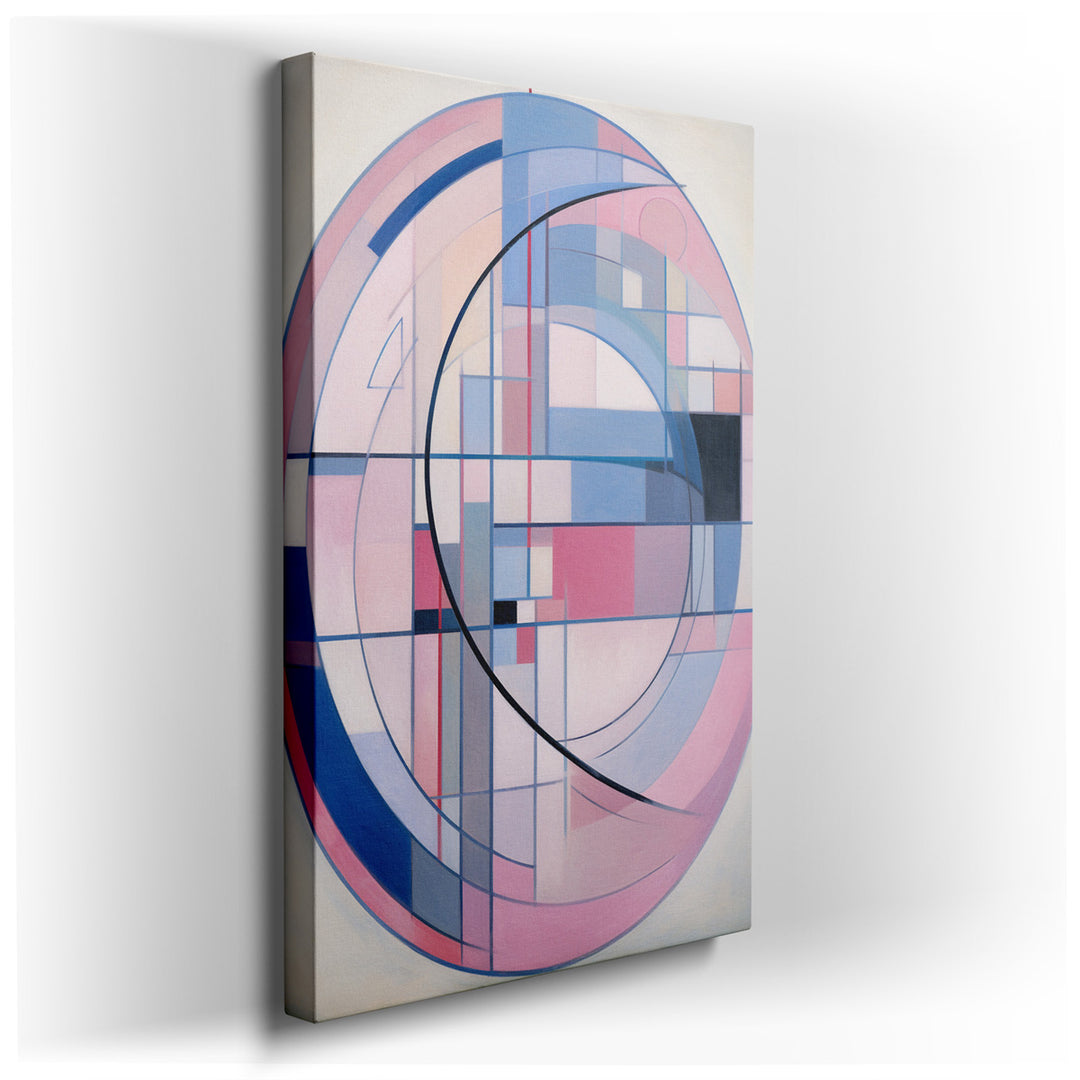 canvas print on wrapped canvas for wall decor – This captivating abstract wall art is a masterful composition of geometric shapes, each rendered in a palette of soothin...