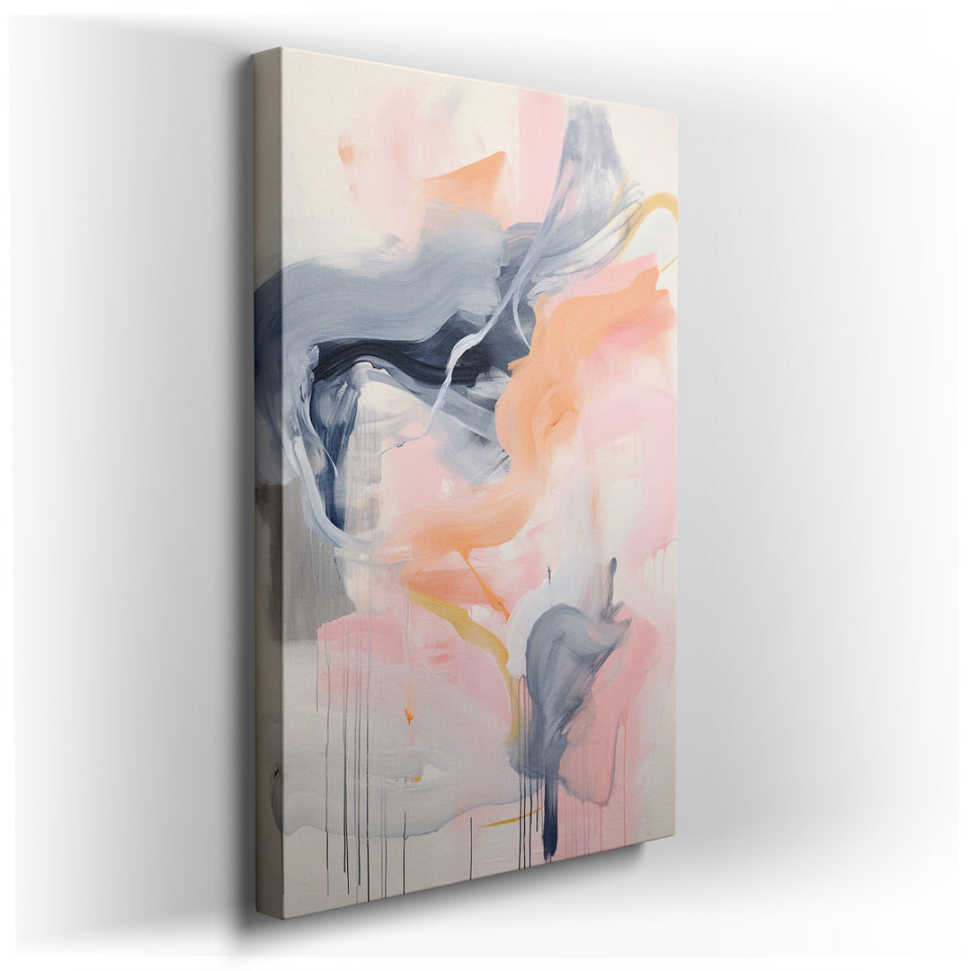 canvas print on wrapped canvas for wall decor – This enchanting abstract wall art is a masterful symphony of pastel hues, where pinks, blues, and grays dance together i...