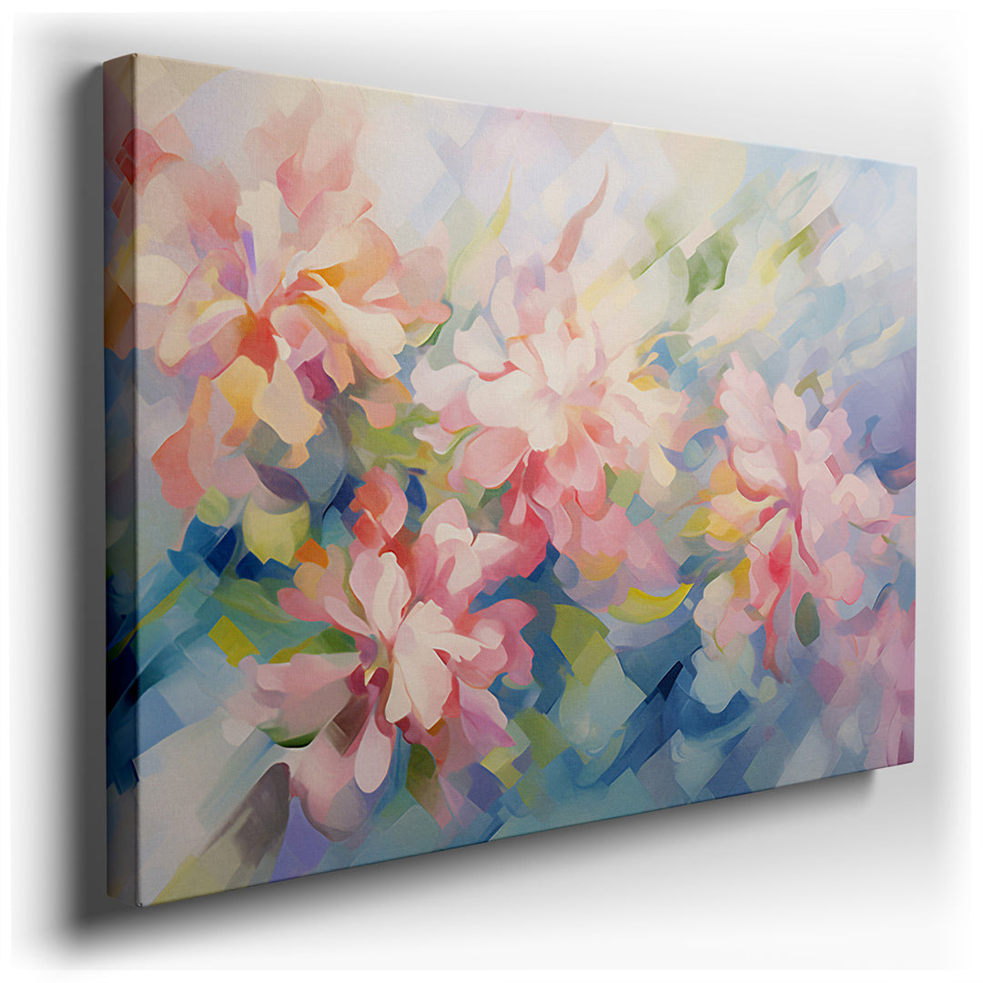 canvas print on wrapped canvas for wall decor – This exquisite wall art, characterized by its abstract depiction of stylized flowers, is a masterpiece of subtlety and g...