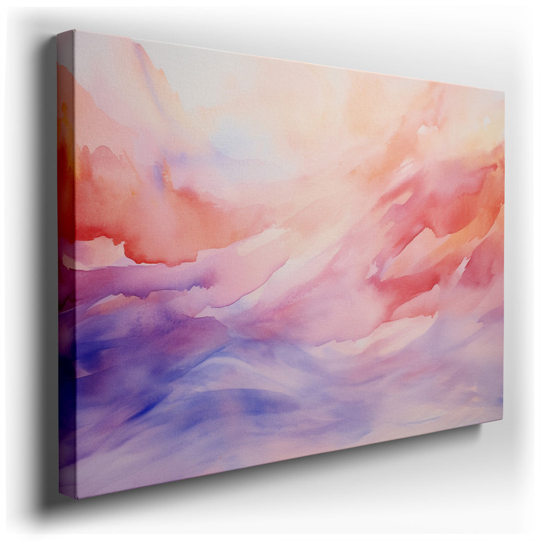 canvas print on wrapped canvas for wall decor – This exquisite watercolor wall art is a masterful representation of abstract landscape art, skillfully rendered in a pal...