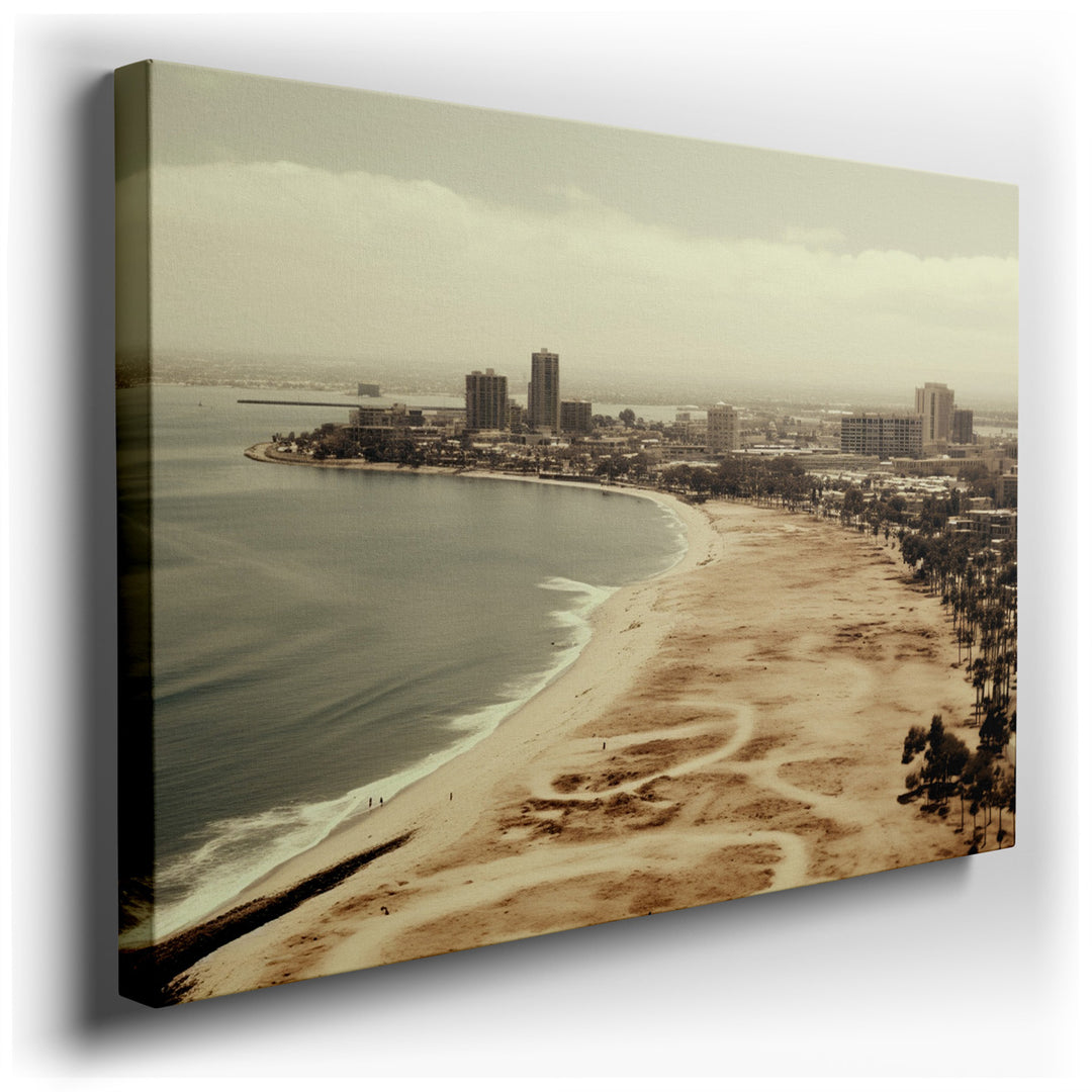 canvas print on wrapped canvas for wall decor – This wall art, a masterful depiction of a coastal city, is an exquisite representation of tranquility and urban beauty,...