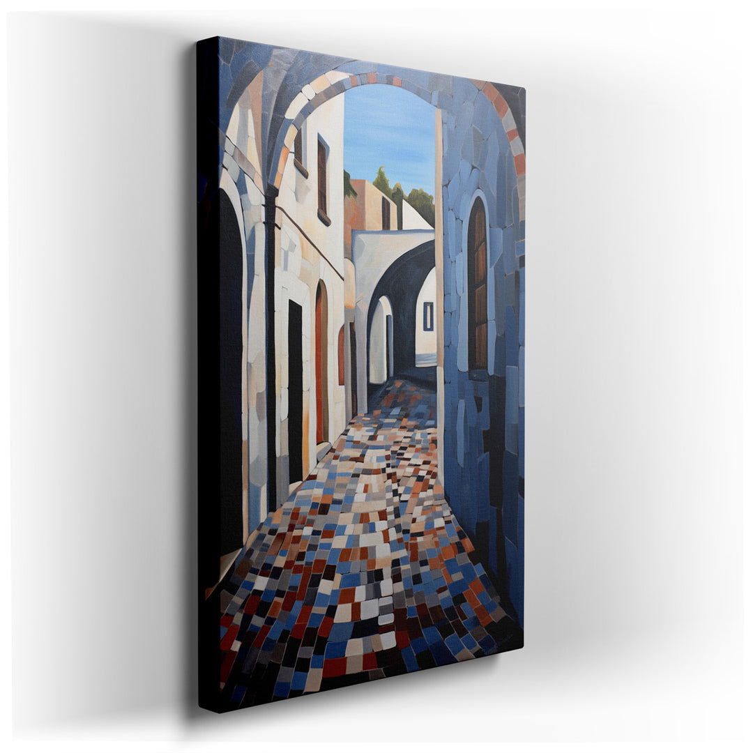 canvas print on wrapped canvas for wall decor – This wall art, an exquisite depiction of a quaint cobblestone alleyway, is a masterful representation of the charm and a...