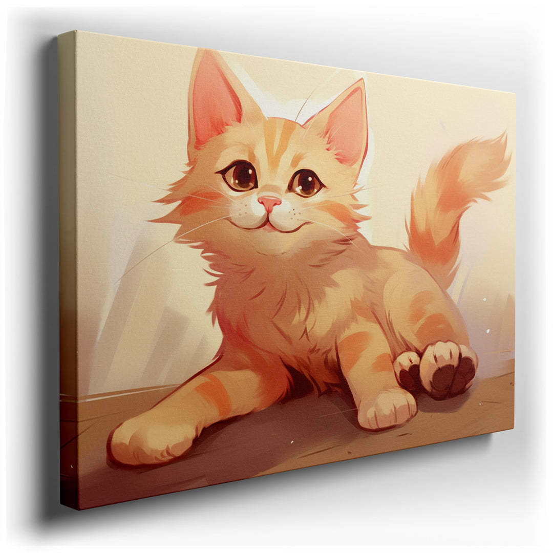 canvas print on wrapped canvas for wall decor – This delightful wall art captures the essence of serene domesticity and warmth, featuring a ginger cat as its central fi...