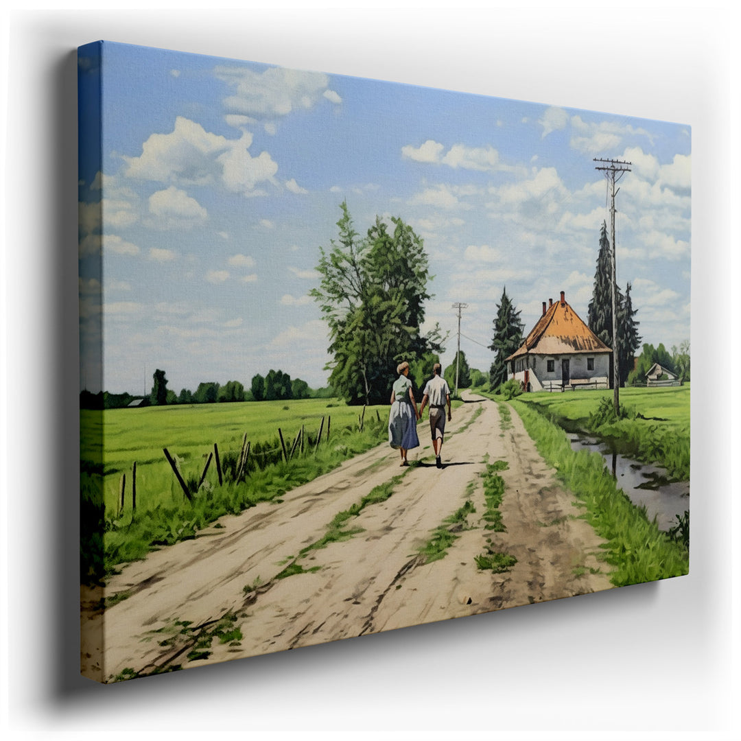 canvas print on wrapped canvas for wall decor – Imagine a wall art that encapsulates the serene beauty of a rural landscape, where the simplicity of a leisurely walk be...