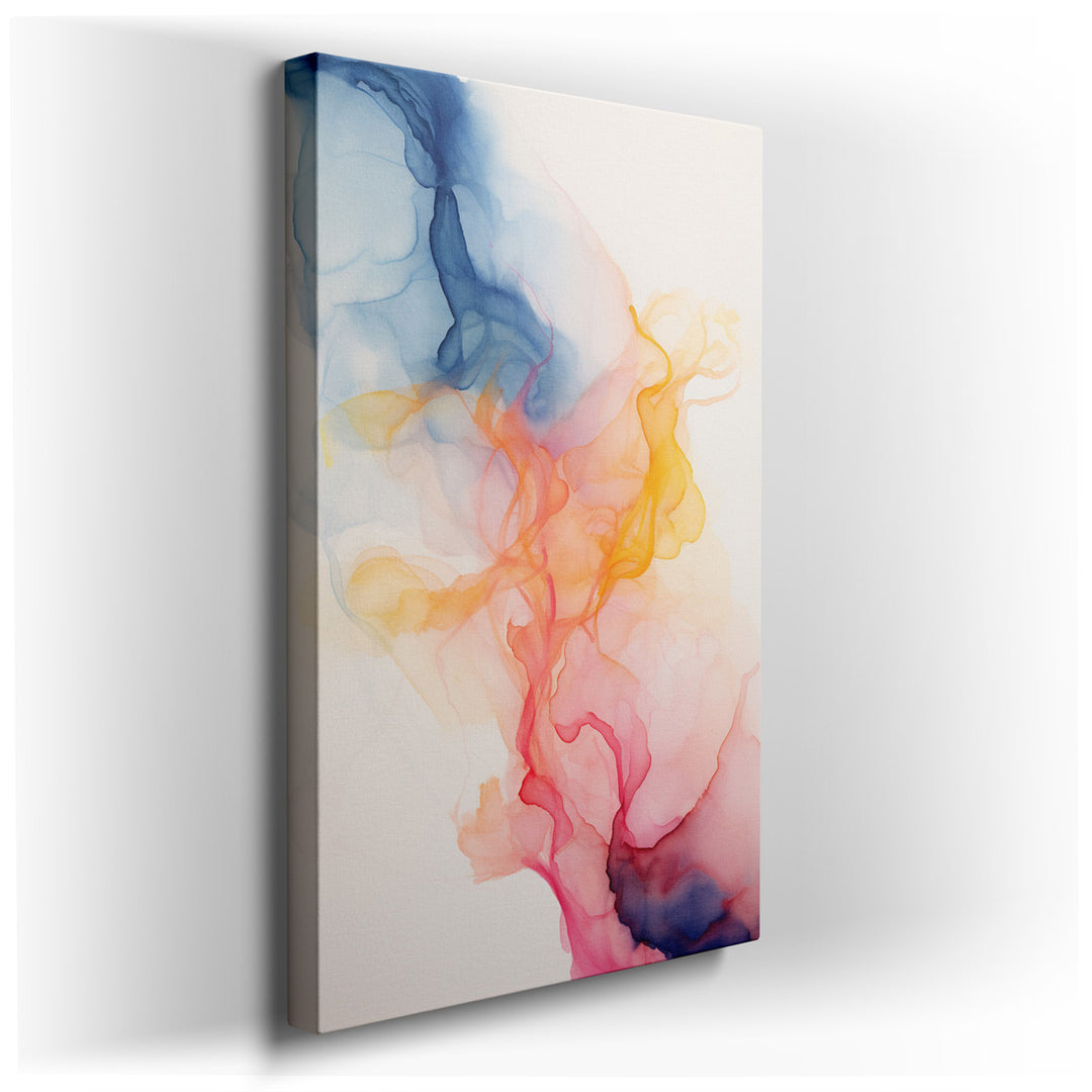canvas print on wrapped canvas for wall decor – This exquisite wall art is a masterful representation of fluid art, where gentle pink and blue hues meld together in a s...
