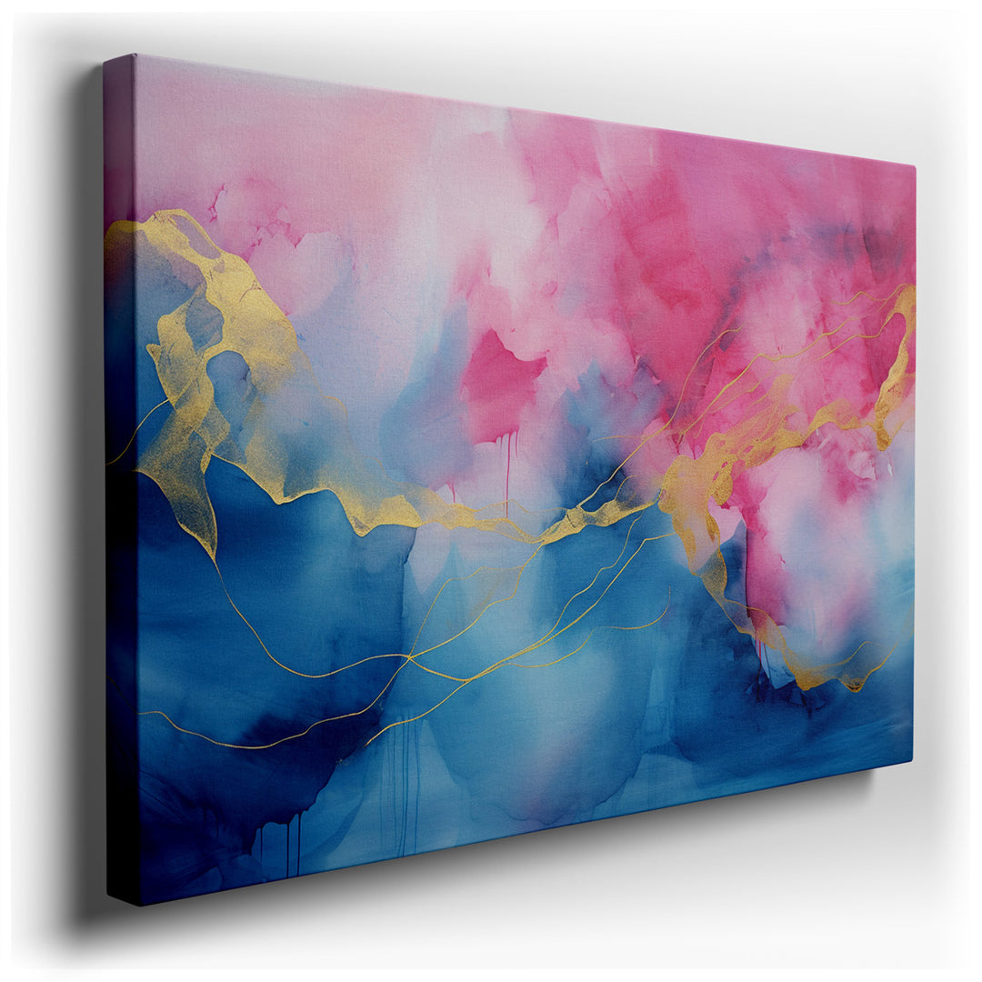 canvas print on wrapped canvas for wall decor – This evocative abstract wall art is a mesmerizing composition of swirling pink and blue hues, beautifully accentuated by...