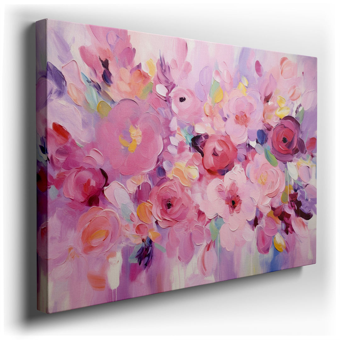 canvas print on wrapped canvas for wall decor – This exquisite wall art, a masterful composition of pink and red flowers, is a celebration of nature's delicate beauty a...