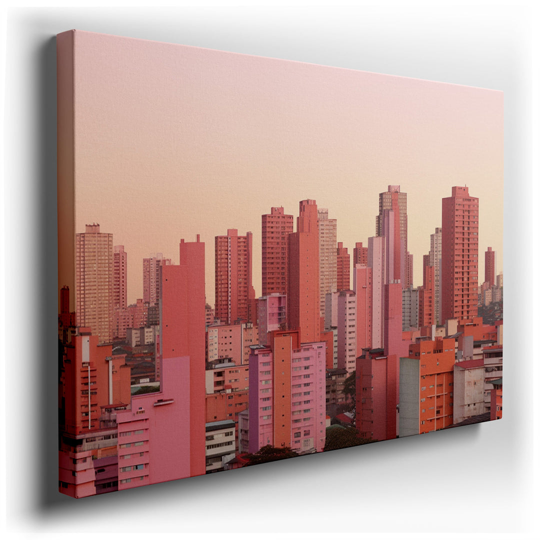 canvas print on wrapped canvas for wall decor – This wall art, a stunning portrayal of an urban skyline at sunset, is a masterpiece that captures the essence of city li...