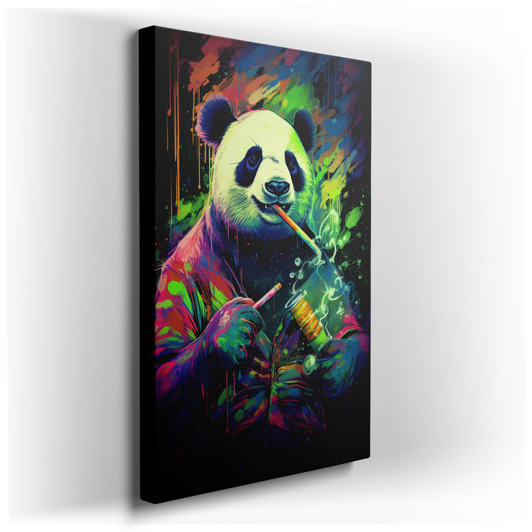 canvas print on wrapped canvas for wall decor – This wall art, a captivating portrayal of a playful panda, is a masterpiece that merges contemporary art styles with a w...