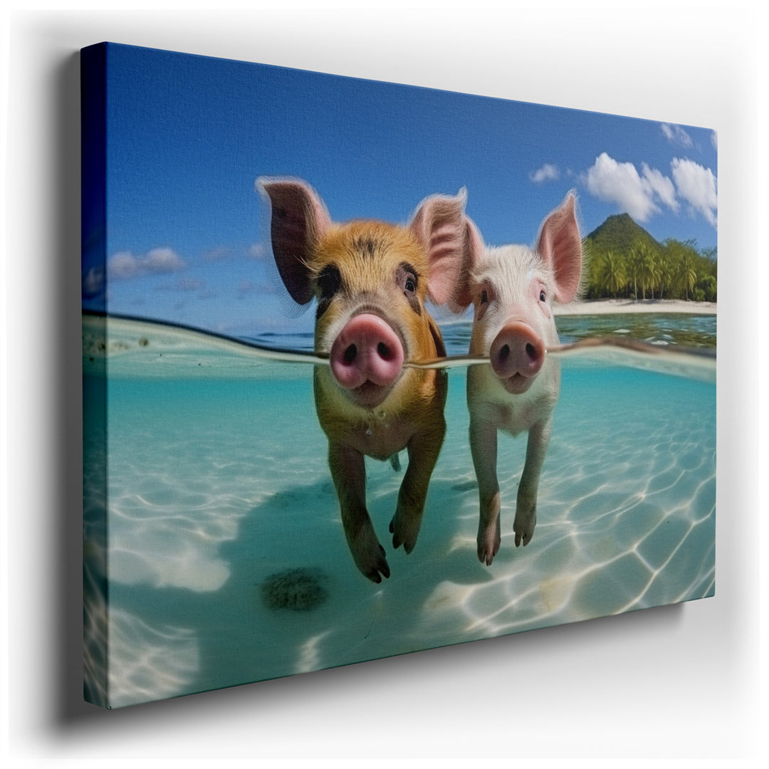 canvas print on wrapped canvas for wall decor – This delightful wall art captures a whimsical scene that is both heartwarming and visually captivating. It features two...
