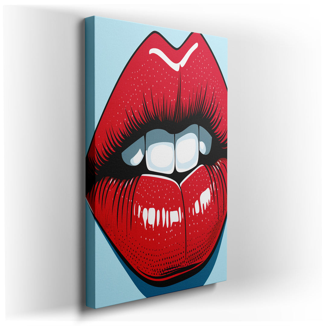 canvas print on wrapped canvas for wall decor – This wall art, a mesmerizing close-up of plush red lips, is a true embodiment of beauty and confidence, making it an ide...