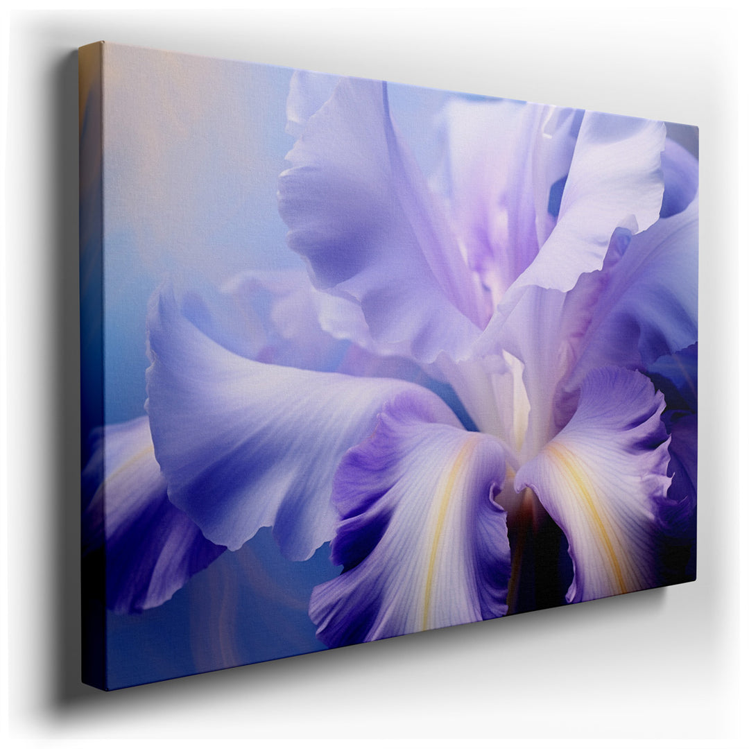 canvas print on wrapped canvas for wall decor – This exquisite wall art captures the essence of a purple iris in stunning detail, making it a captivating addition to an...