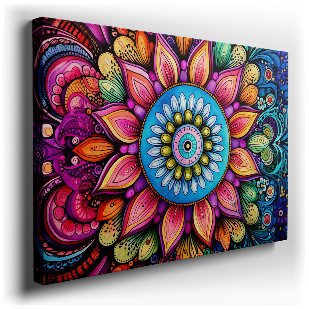 canvas print on wrapped canvas for wall decor – This wall art, a mesmerizing mandala, is a true masterpiece of visual artistry, designed to captivate and soothe the vie...
