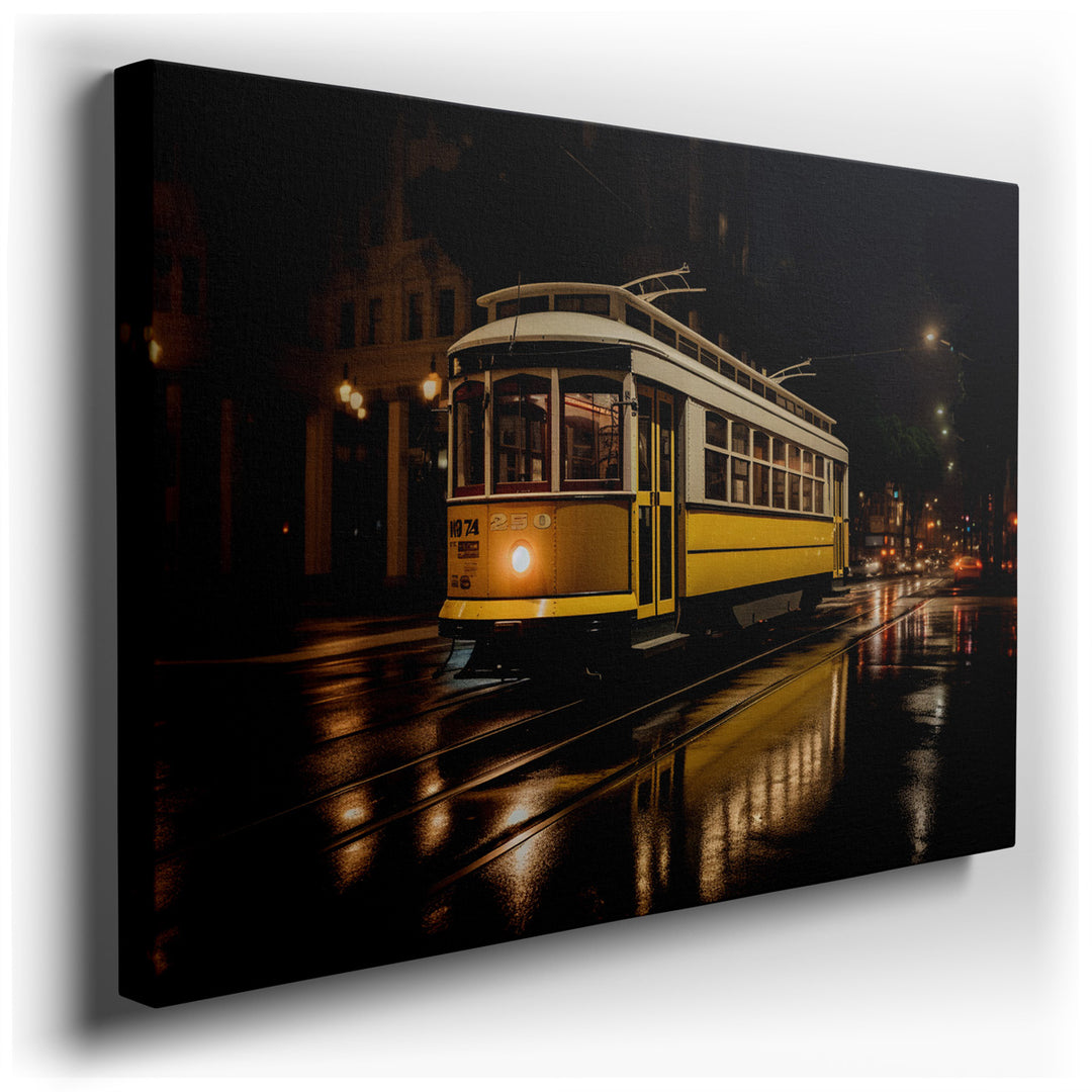 canvas print on wrapped canvas for wall decor – This wall art captures a quintessential urban scene, brimming with vibrancy and a touch of nostalgia. It depicts a class...