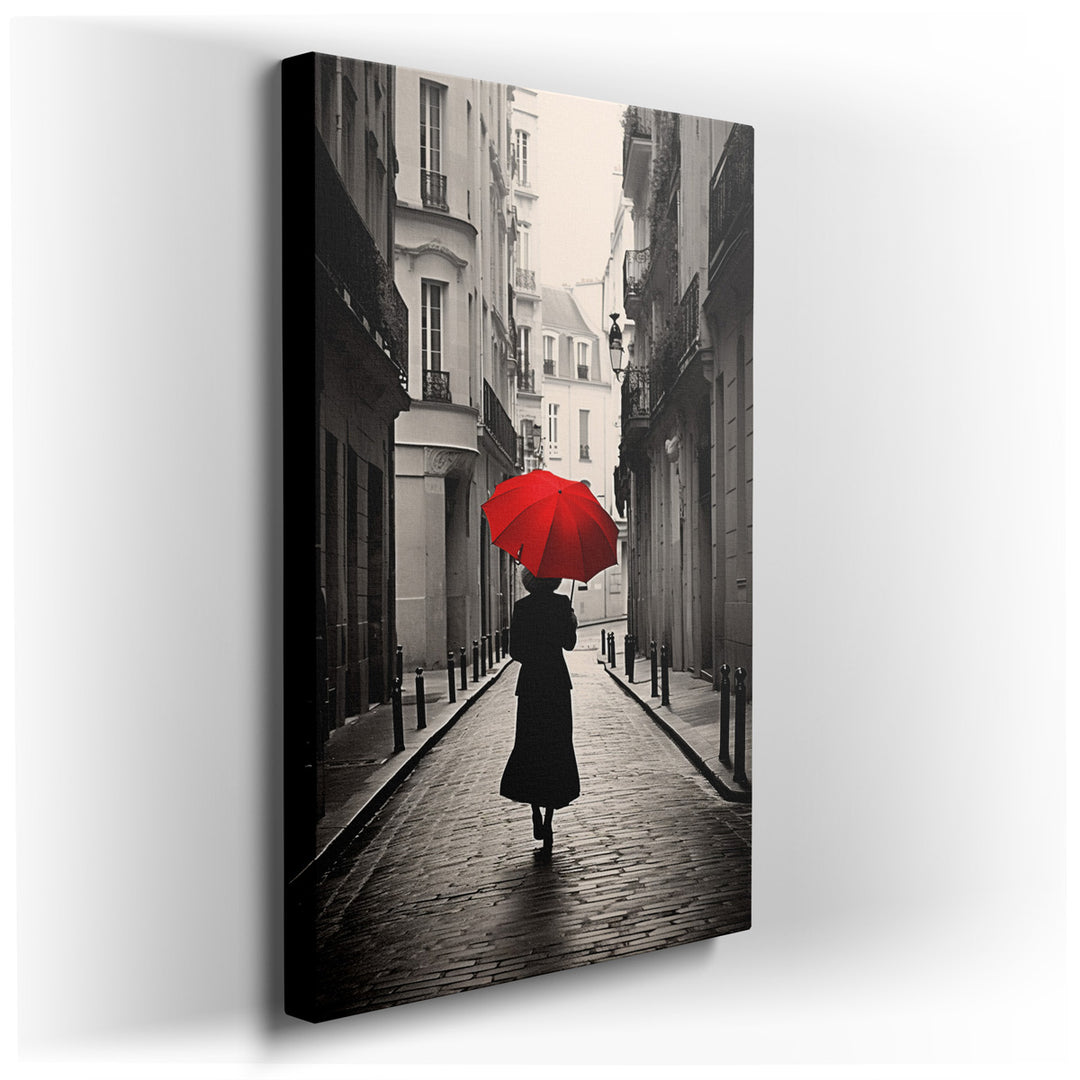 canvas print on wrapped canvas for wall decor – This wall art captures a moment of solitary elegance amidst the bustling life of Paris. The central figure, an individua...