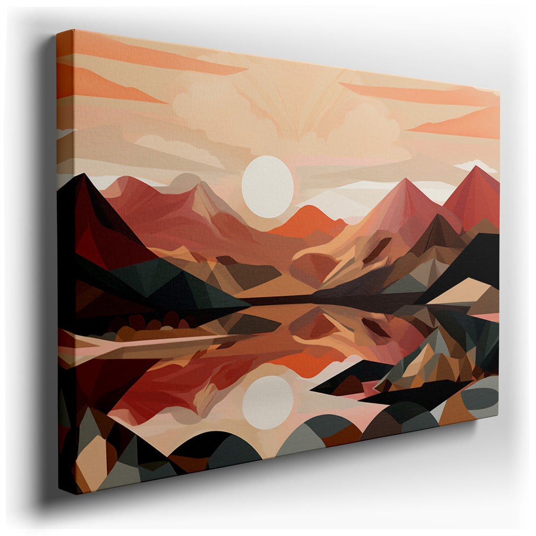 canvas print on wrapped canvas for wall decor – This wall art, a vibrant geometric mountain landscape, is a striking piece that masterfully blends the natural beauty of...