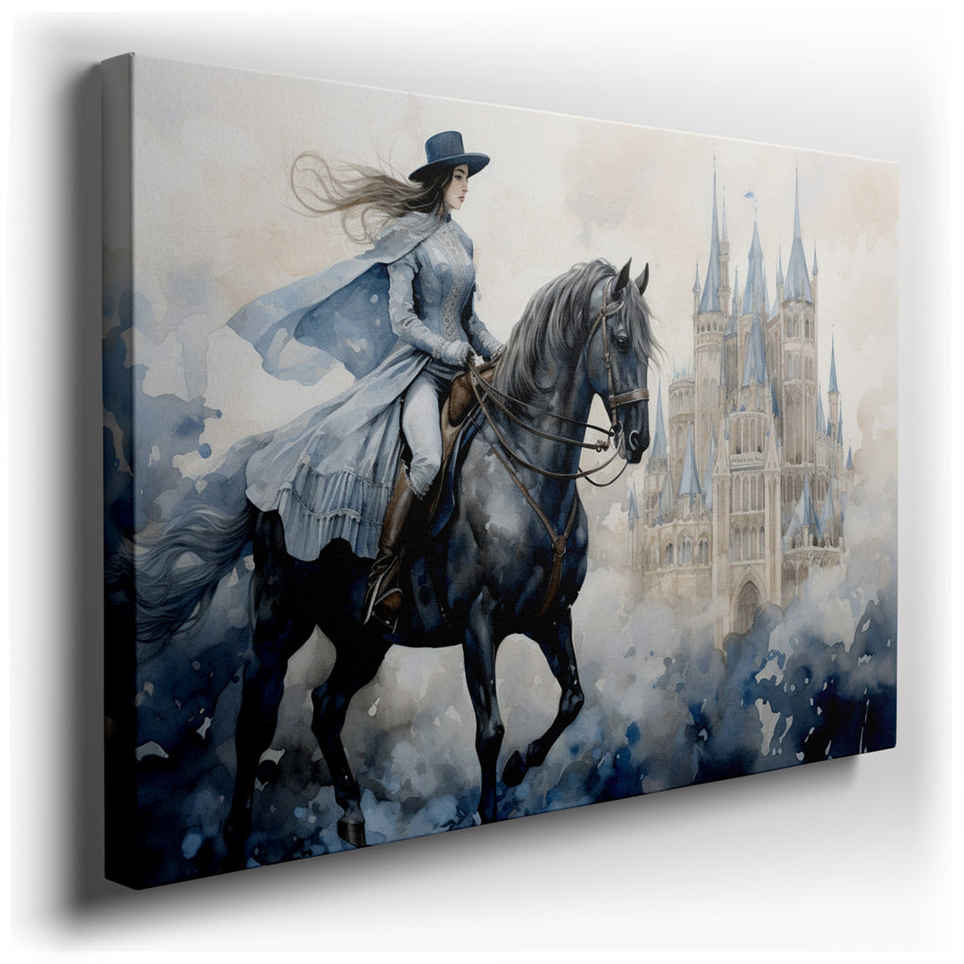 canvas print on wrapped canvas for wall decor – This wall art captures a scene of timeless elegance and regal poise, featuring a beautiful woman dressed in an exquisite...