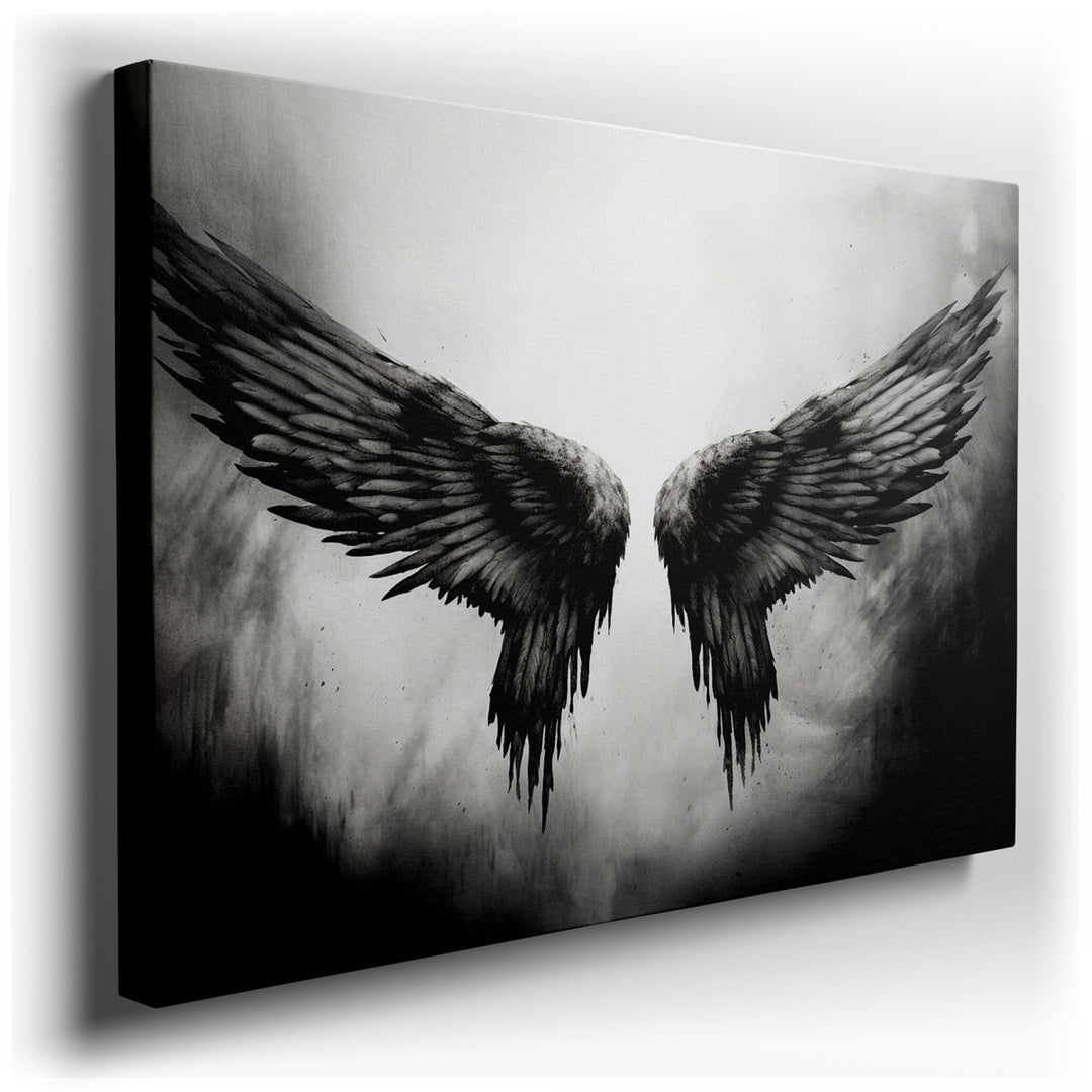 canvas print on wrapped canvas for wall decor – This wall art, a captivating piece that masterfully combines elements of darkness and light, features striking black win...