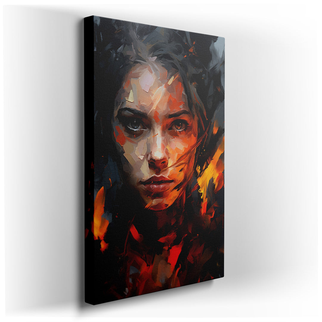 canvas print on wrapped canvas for wall decor – This evocative wall art presents a compelling portrait of a woman, her expression imbued with a profound emotional depth...