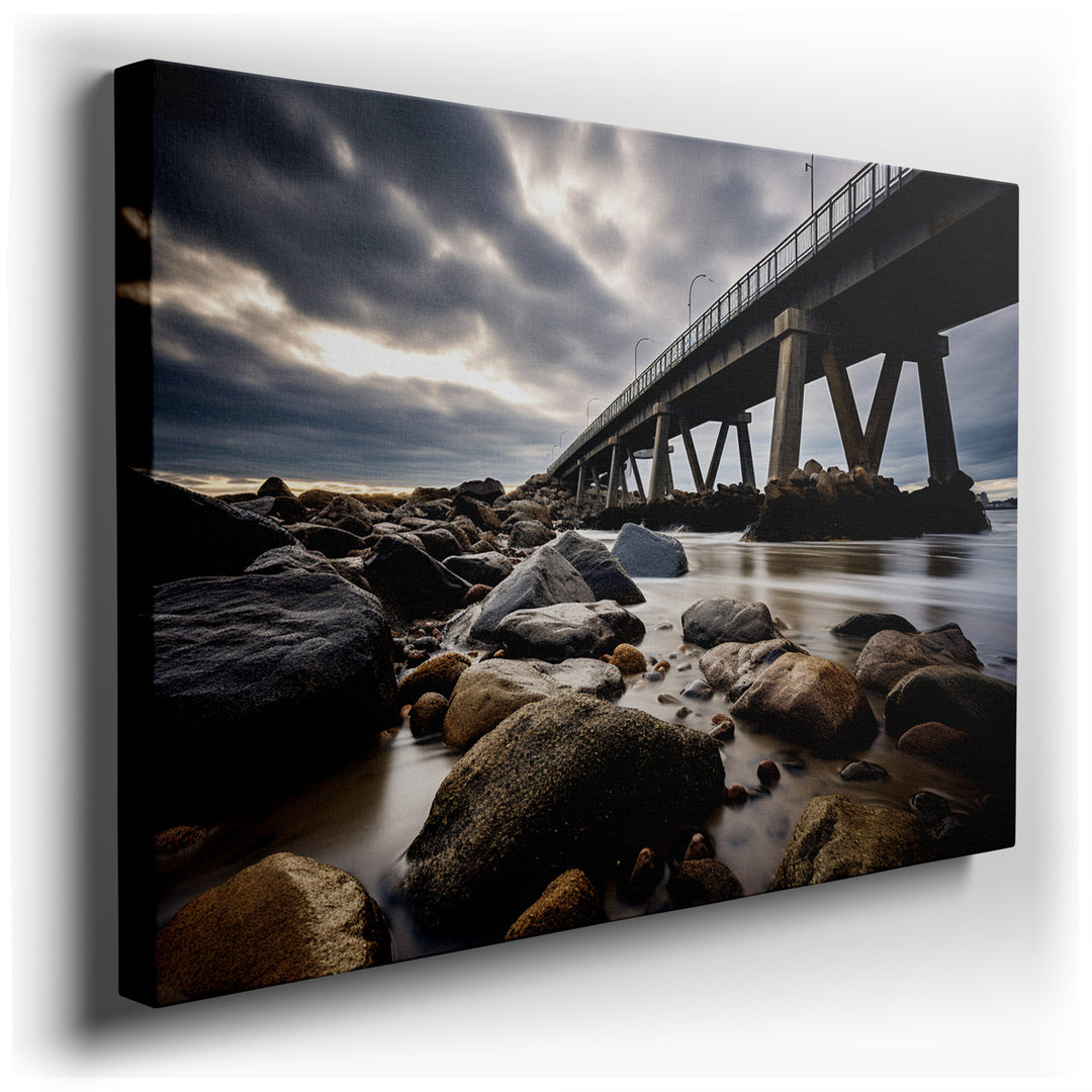 canvas print on wrapped canvas for wall decor – This wall art, a masterful depiction of a rocky shoreline under a dramatic overcast sky, is a true testament to the beau...
