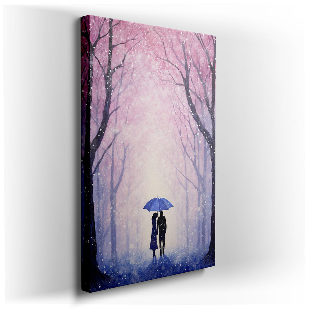 canvas print on wrapped canvas for wall decor – This exquisite wall art captures a tender moment shared between a couple, enveloped in the serene embrace of nature. The...