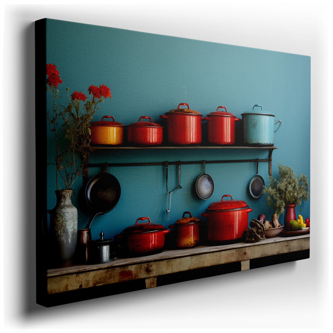 canvas print on wrapped canvas for wall decor – This wall art, a captivating portrayal of a kitchen scene, is a masterful blend of color and warmth that invites viewers...
