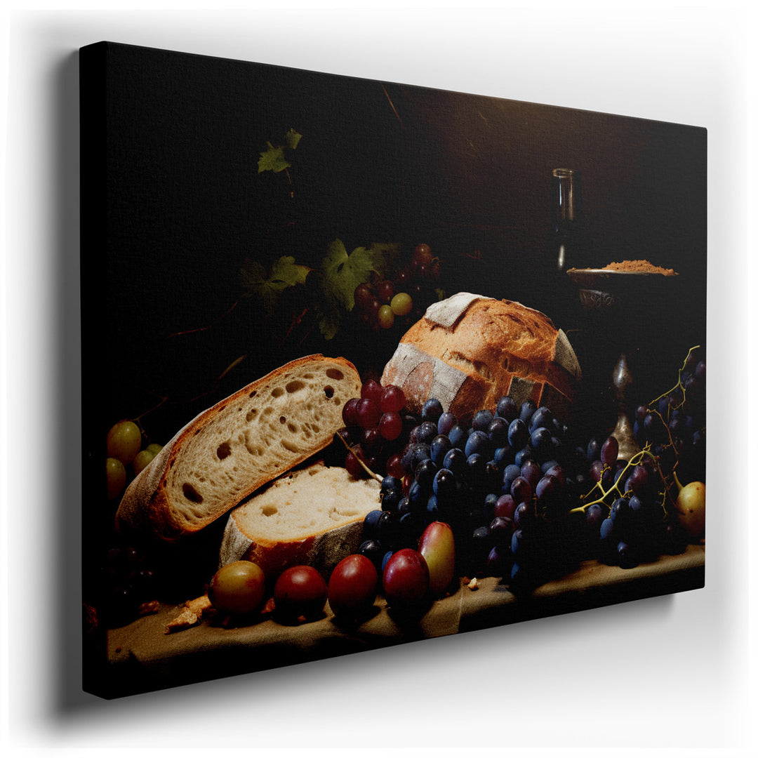 canvas print on wrapped canvas for wall decor – This wall art, a masterful depiction of a rustic culinary scene, is an exquisite representation of warmth and abundance...