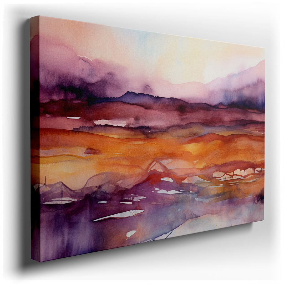 canvas print on wrapped canvas for wall decor – This captivating abstract landscape wall art is a masterful creation that blends blurred edges with a warm gradient of c...
