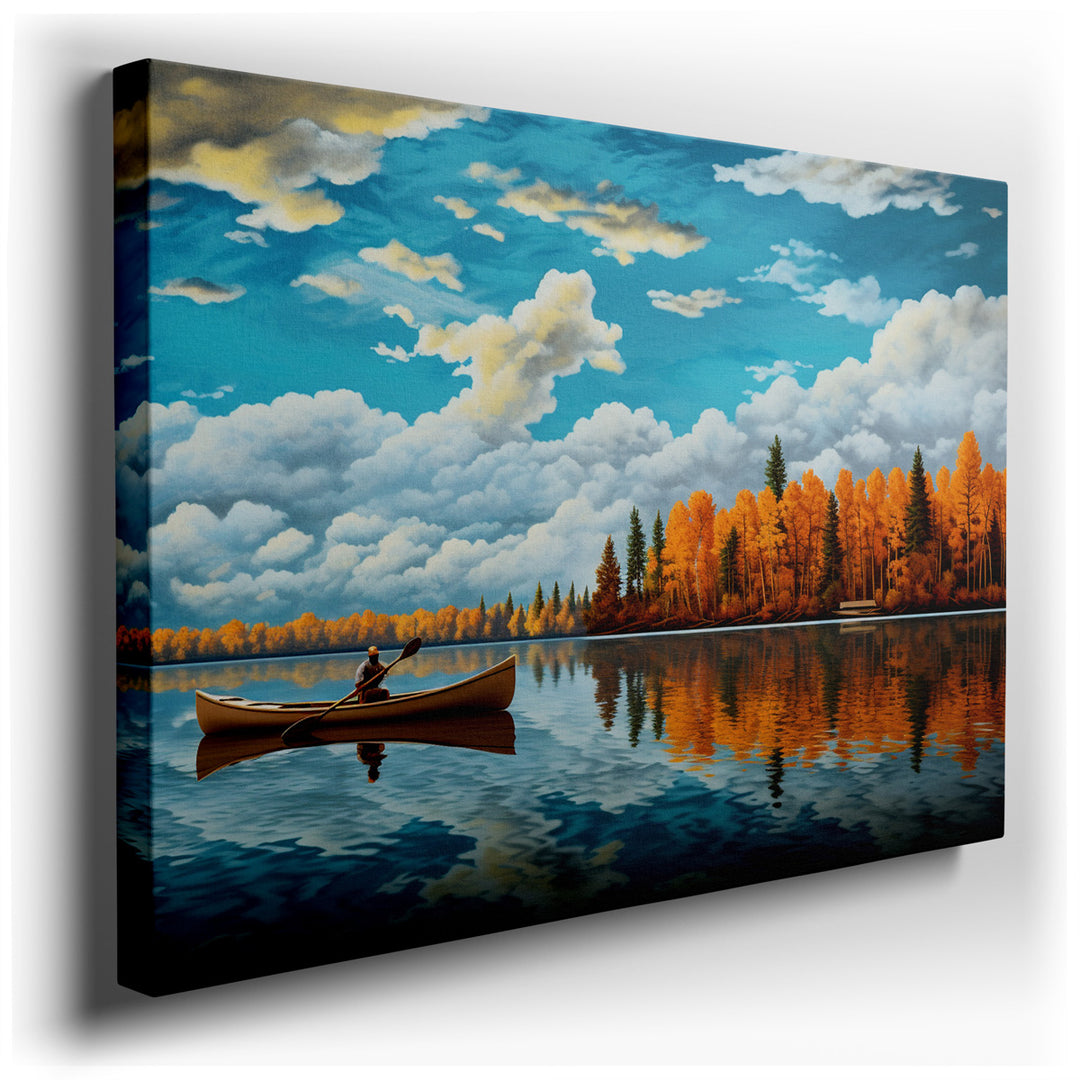 canvas print on wrapped canvas for wall decor – This enchanting wall art captures the essence of a serene autumn day, where the tranquility of nature is at its peak, an...