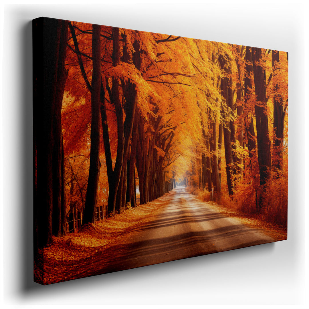 canvas print on wrapped canvas for wall decor – This captivating wall art offers a breathtaking depiction of a serene avenue, gracefully canvas by a vibrant canopy of o...