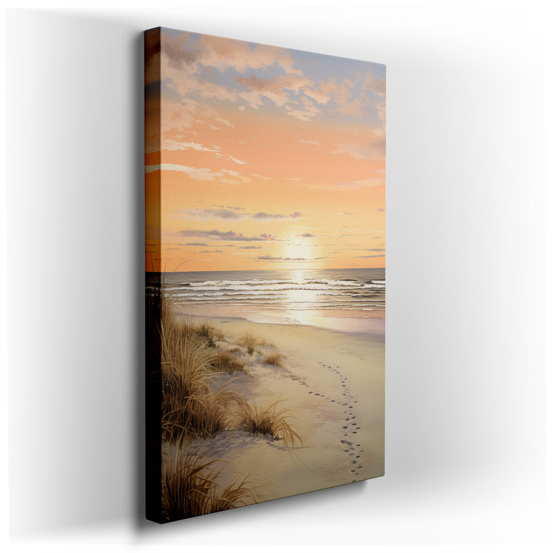 canvas print on wrapped canvas for wall decor – Imagine a wall art that captures the essence of a tranquil beach at sunset, a scene that can transform any room into a p...