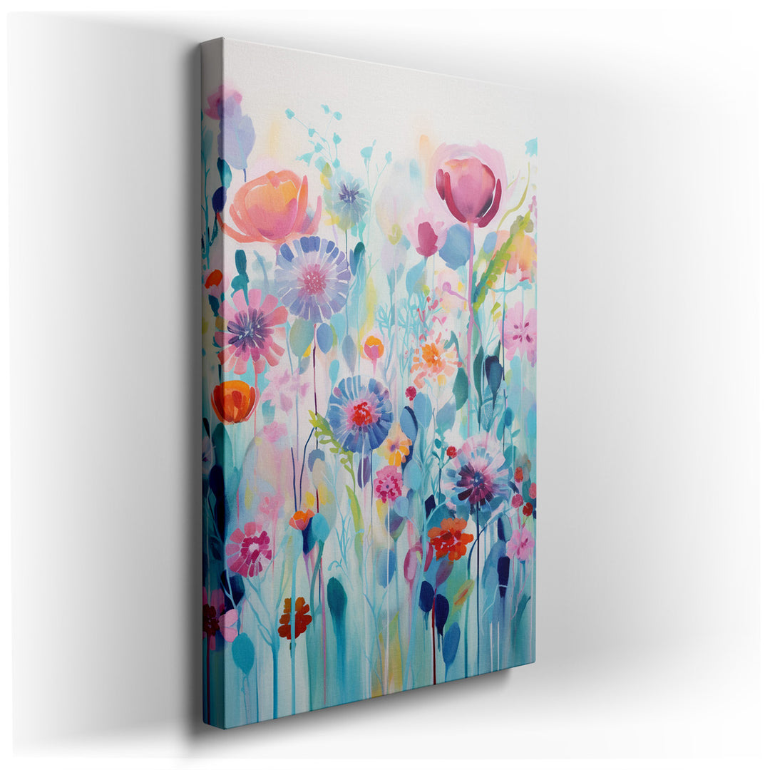 canvas print on wrapped canvas for wall decor – This enchanting wall art captures the essence of a serene, blossoming field, portrayed through a palette of soft pastel...