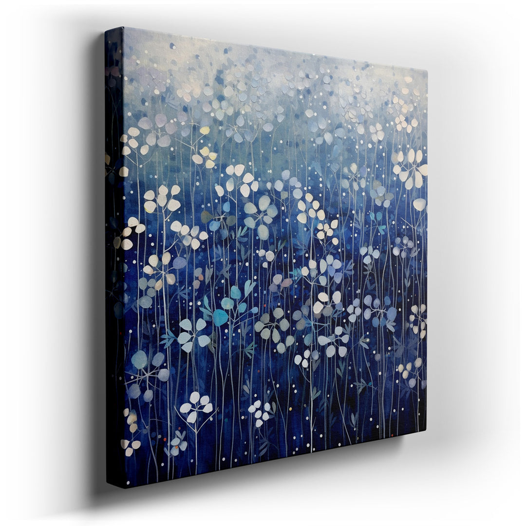 canvas print on wrapped canvas for wall decor – This exquisite wall art, a masterful composition of blue and white floral elements, is a testament to the beauty and ser...