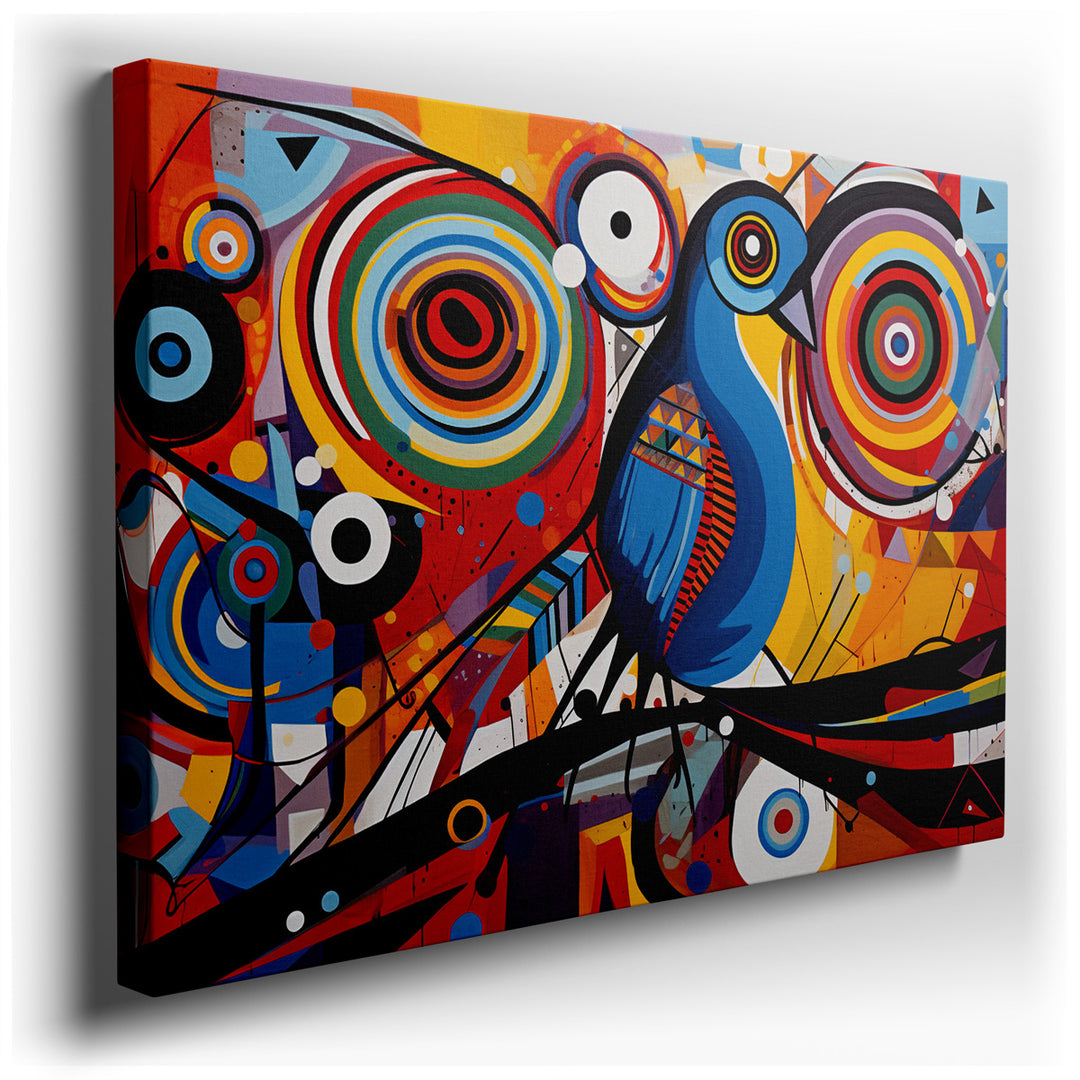 canvas print on wrapped canvas for wall decor – This wall art, a captivating blend of natural elements and artistic flair, showcases a blue bird perched gracefully on a...