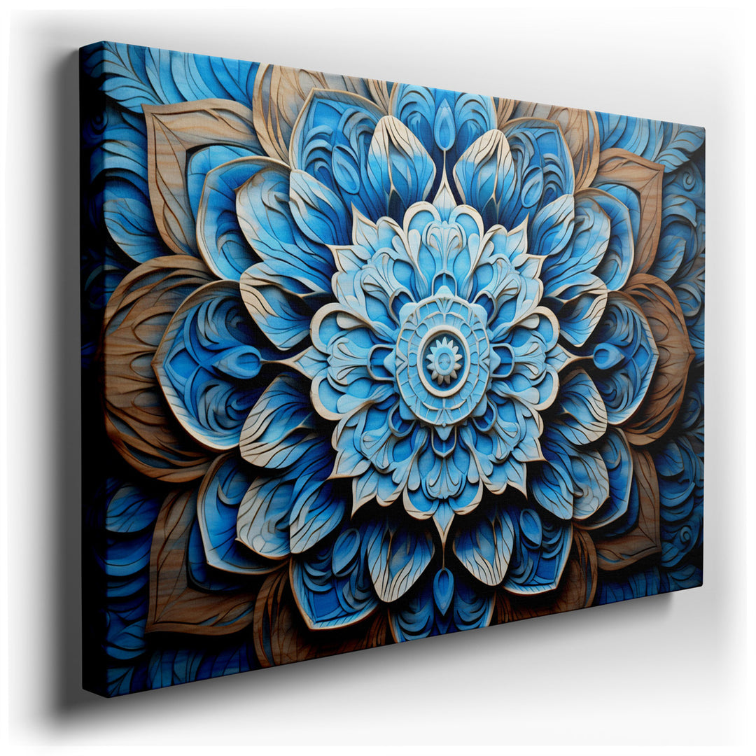 canvas print on wrapped canvas for wall decor – This exquisite wall art, a masterful depiction of a floral wood carving, is rendered in a soothing palette of various sh...