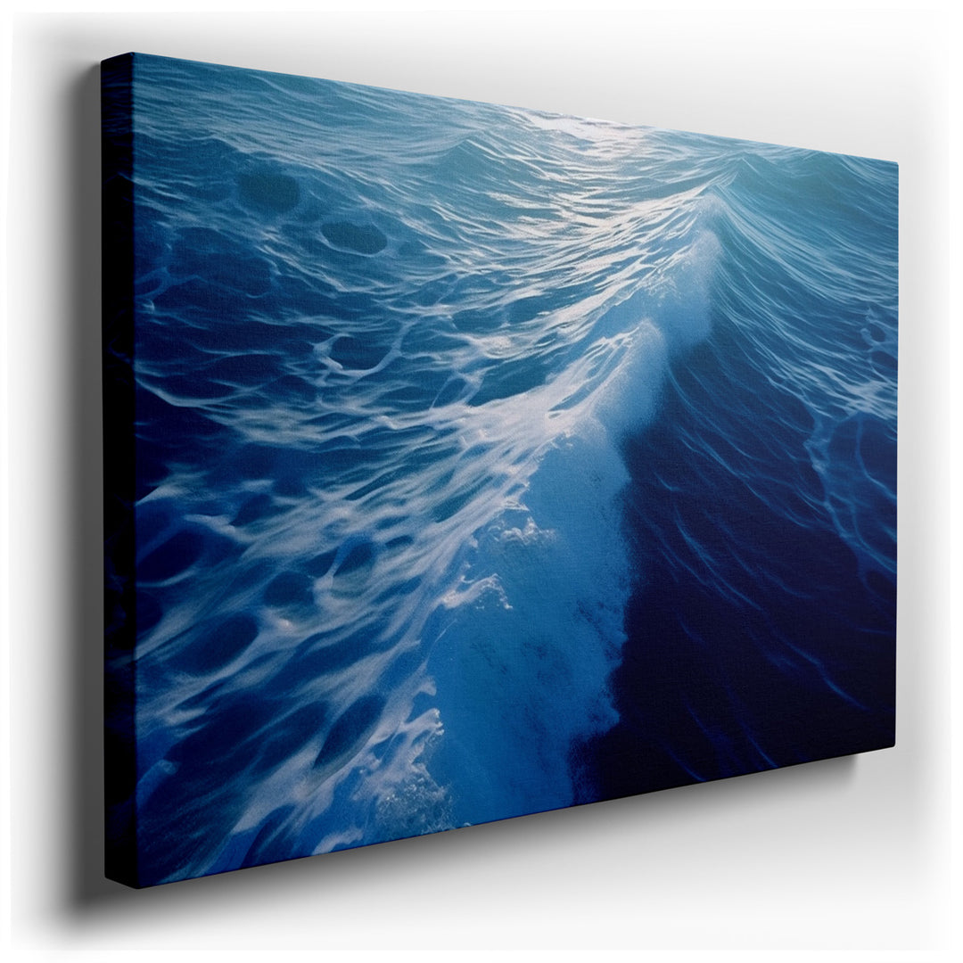 canvas print on wrapped canvas for wall decor – The wall art in question is a captivating portrayal of the ocean's gentle waves, bathed in the glow of radiant sunlight....