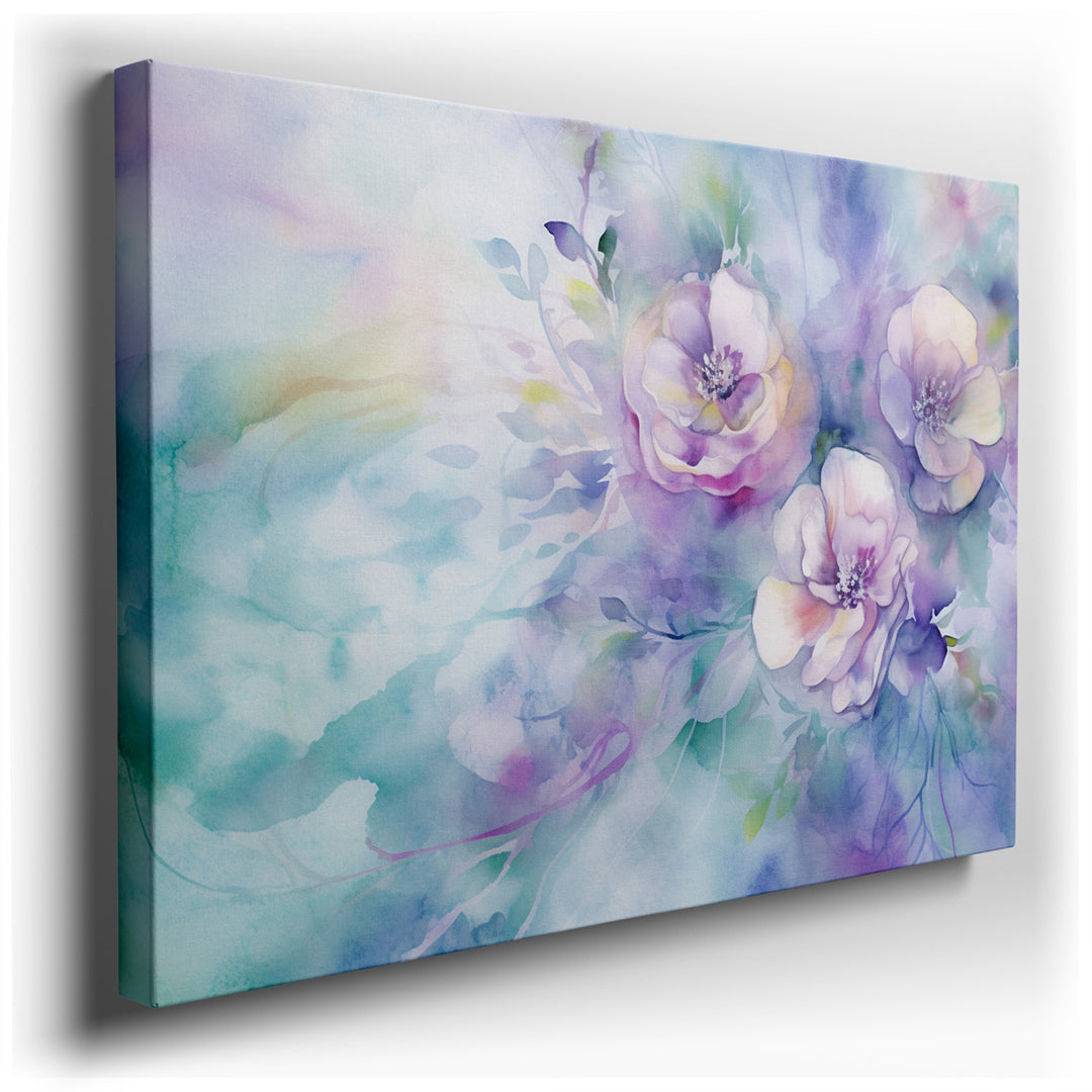 canvas print on wrapped canvas for wall decor – This enchanting watercolor wall art is a masterful representation of nature's subtle beauty, rendered in soft pastel hue...