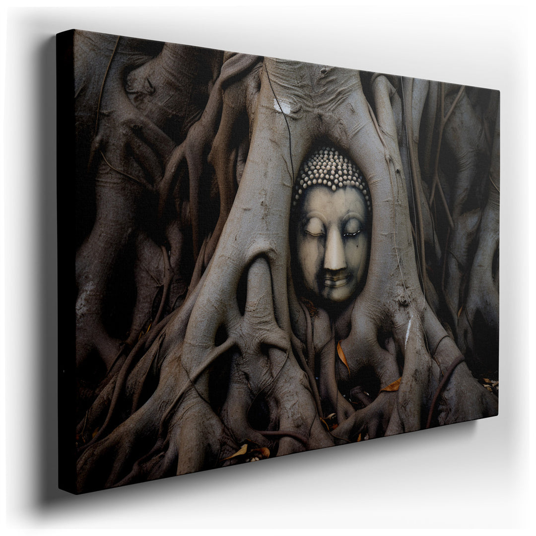 canvas print on wrapped canvas for wall decor – This wall art, a masterful depiction of tranquility and spiritual serenity, portrays the serene face of Buddha, seamless...
