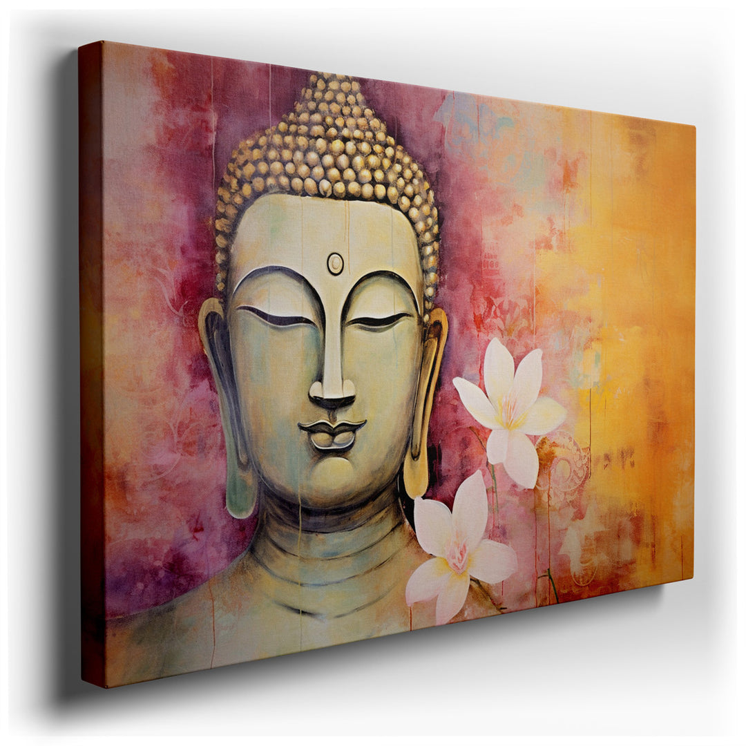 canvas print on wrapped canvas for wall decor – This exquisite wall art captures the serene visage of Buddha, rendered with meticulous attention to detail that invites...
