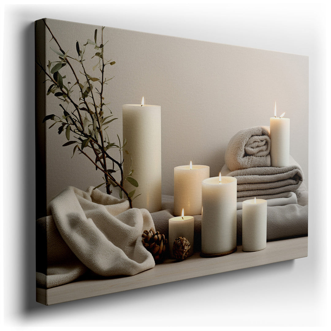 canvas print on wrapped canvas for wall decor – This wall art captures a serene and inviting scene, ideal for creating a tranquil and warm atmosphere in any room. The a...