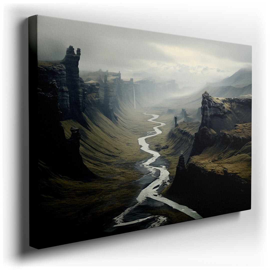 canvas print on wrapped canvas for wall decor – This wall art, a masterful depiction of a dramatic canyon landscape, is an exquisite piece that captures the essence of...