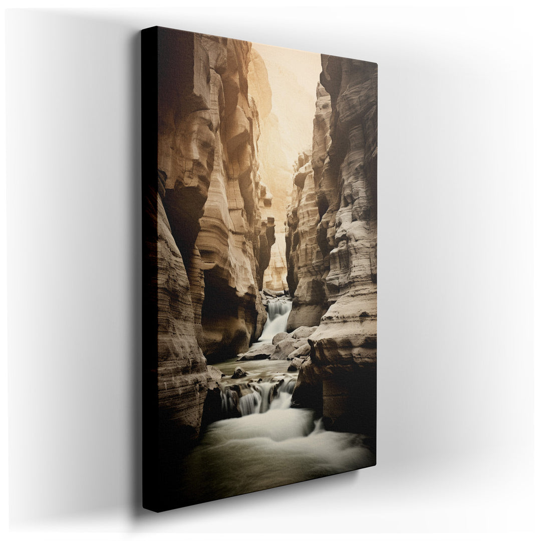 canvas print on wrapped canvas for wall decor – Imagine a wall art that captures the tranquil essence of a secluded canyon, where the gentle flow of water carves throug...