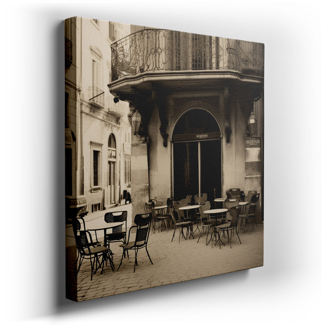 canvas print on wrapped canvas for wall decor – This wall art captures a quintessential scene of urban serenity, depicted in a monochromatic palette that enhances the t...
