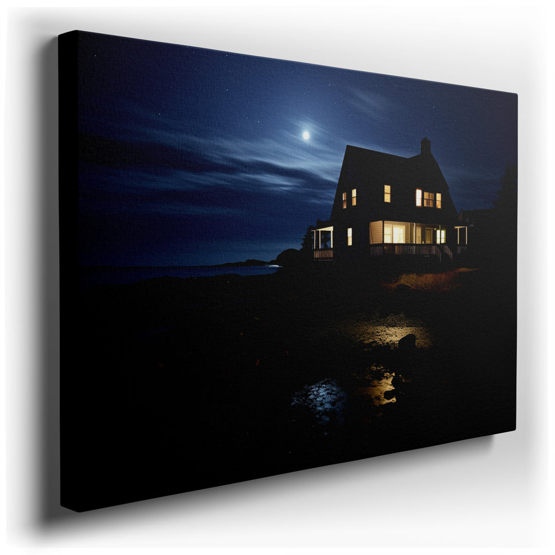 canvas print on wrapped canvas for wall decor – This captivating wall art invites the viewer into a serene nocturnal landscape, where the gentle embrace of night cloaks...