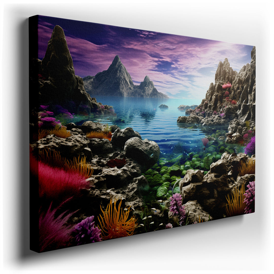 canvas print on wrapped canvas for wall decor – This wall art is a captivating portrayal of a serene coastal landscape, masterfully composed to draw the viewer into a w...
