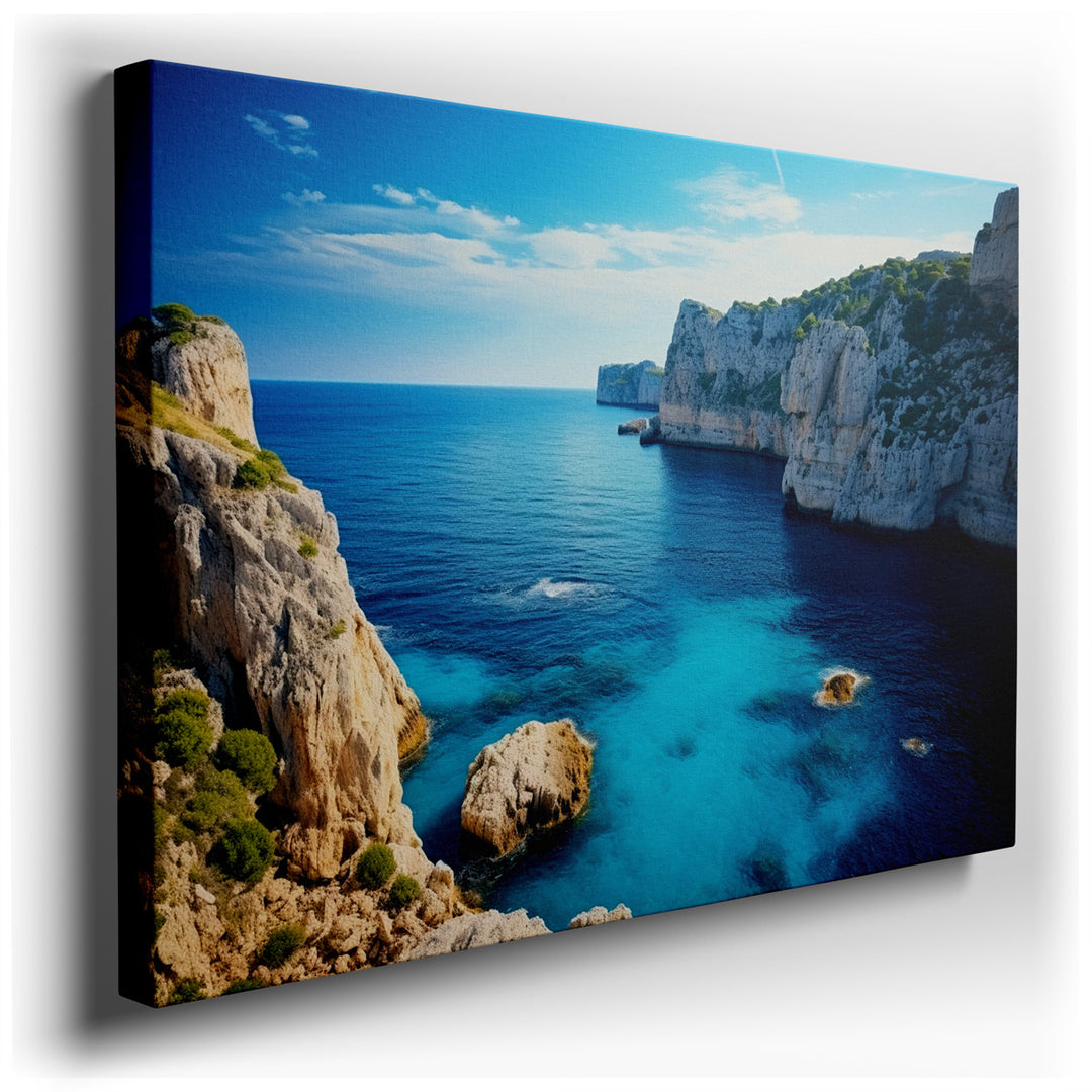 canvas print on wrapped canvas for wall decor – This enchanting wall art captures a breathtaking coastal landscape, where the serene beauty of nature is displayed in it...